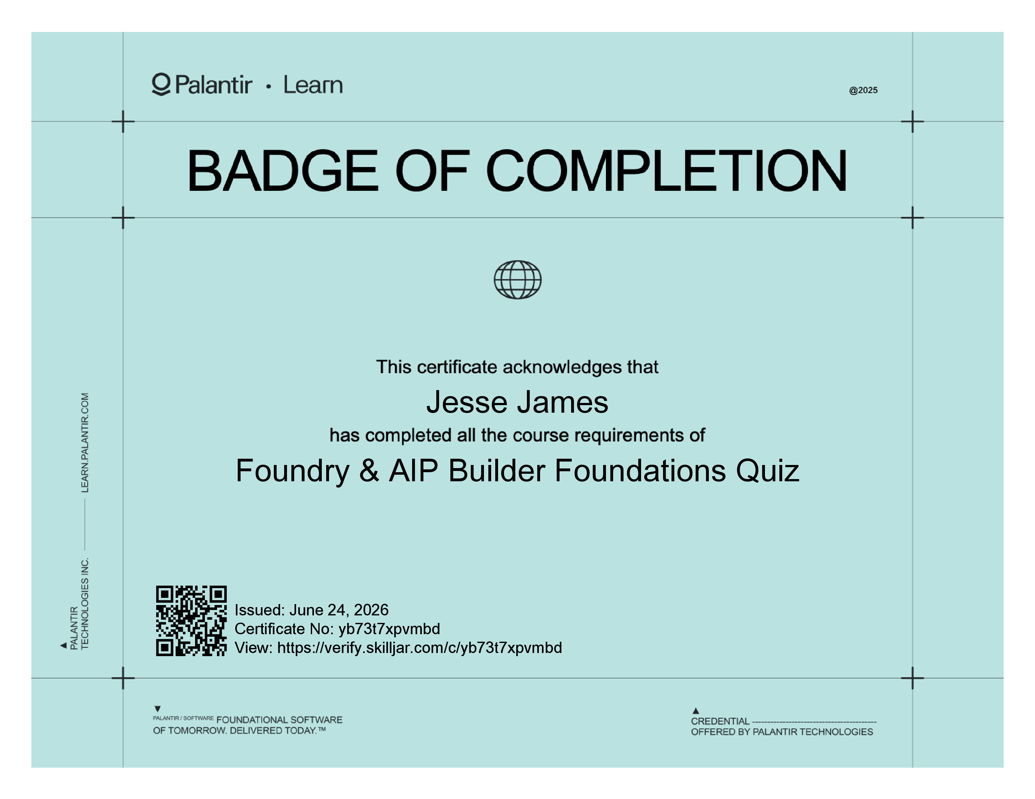 Palantir Forward Deployed Certificate